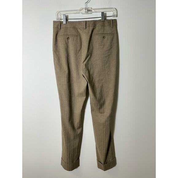 Per Se Brown Striped Straight Leg Cuffed Dress Pants Sz 4 - Picture 3 of 3